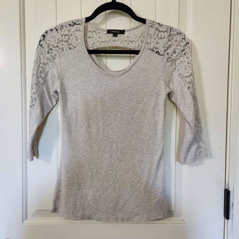 Lace top with keyhole cutout & 3/4 length sleeves